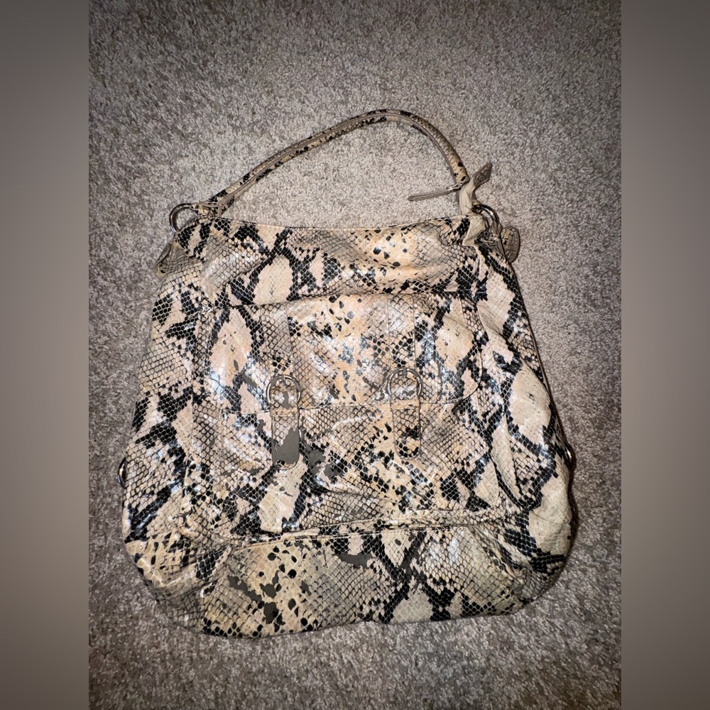New York & Company Beige and Black Python-Print Shoulder Bag